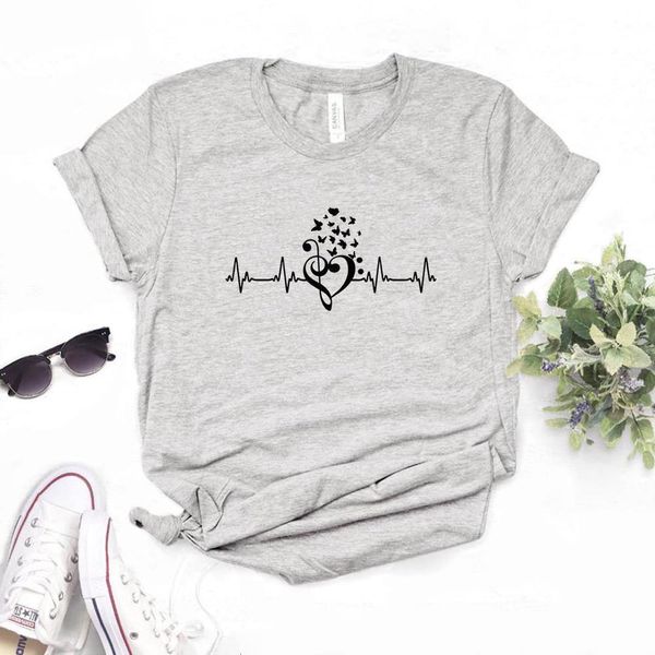 

music heartbeat butterfly print women tshirt cotton casual funny t shirt gift lady yong girl tee 6 color a-1102, White