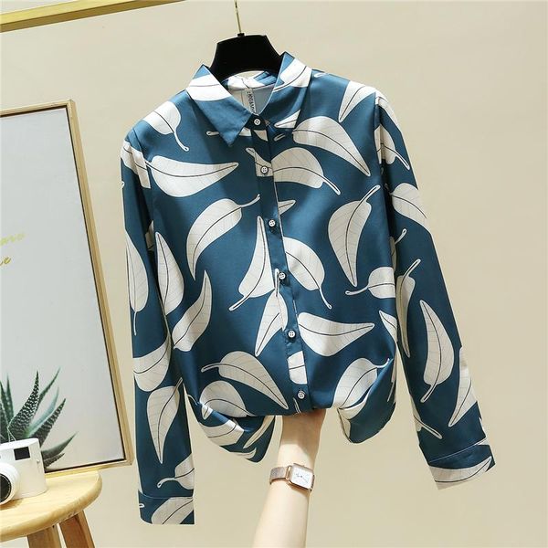 

2021 autumn new fashion women's long sleeves turn down collar print shirts female office ladies shirt blouse a4031, White