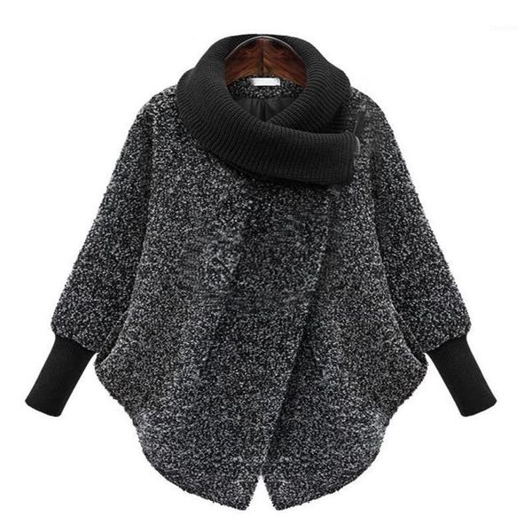 

2021 fashion wool coat winter jacket women large size high collar long sleeve woolen winter keep warm parka coats outerwear1, Black