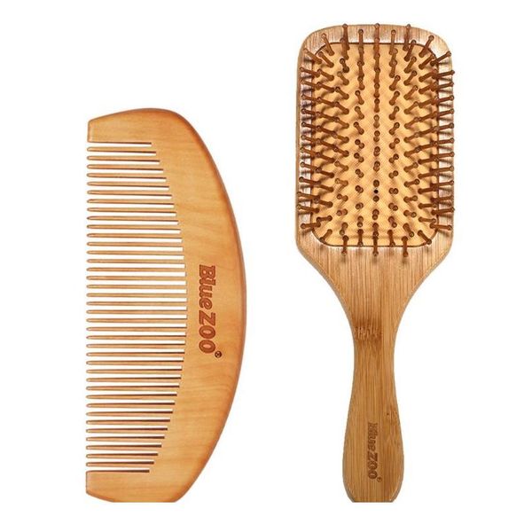 

2pcs salon professional hairbrush scalp massage comb bamboo handle wet hair brush tool 2p bbyegn, Silver