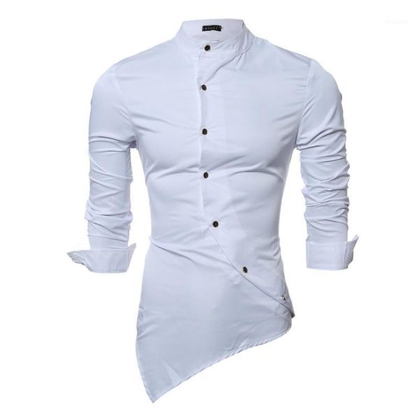 

wholesale- 2016 new products selling men's leisure oblique button shirt joker personality shirt business shirts with original design1, White;black
