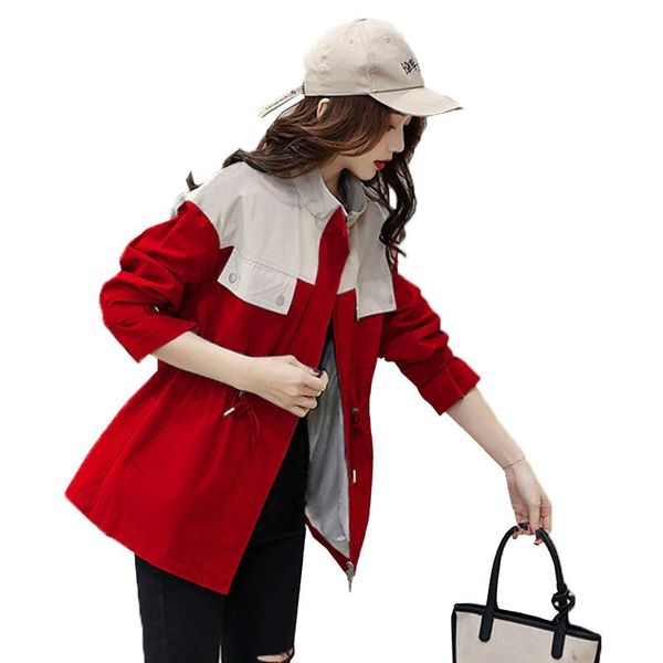 

spring autumn new women mid-length windbreaker outerwear korean temperament trench coat female color matching r698, Tan;black