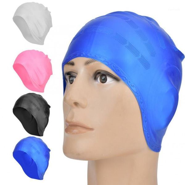 

pool & accessories 1pc women swimming cap silicone waterproof bathing hat stretchy long hair ear protector hat1