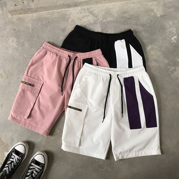 

2019 summer new flat striped youth baggy capris student tooling shorts men's casual pants, White;black