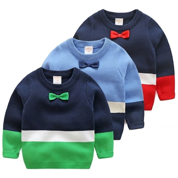 

boys sweaters autumn wedding party o-neck knitted school bow striped mixcolor long sleeve baby kids boys sweaters cotton y200901, Blue