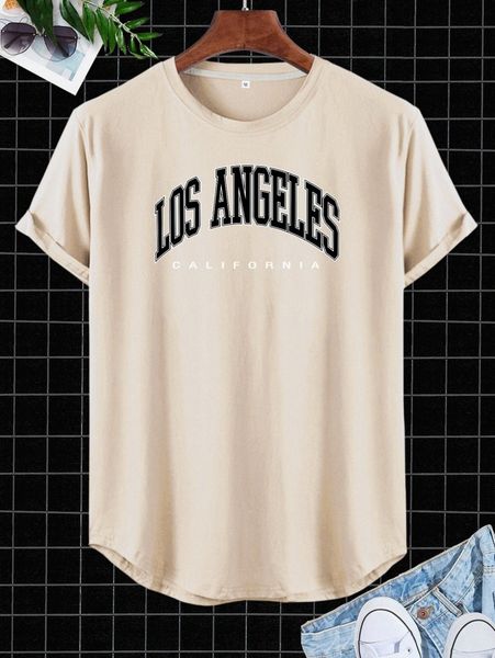 

men letter graphic curved hem tee 1079#, White;black