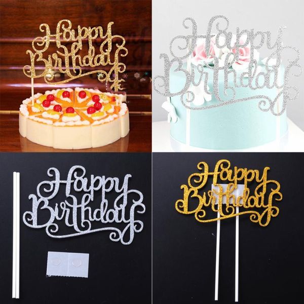 2022 nuovi topper per torta di buon compleanno lucido con strass di cristallo a quattro colori anniversario compleanni per bambini decorazioni per feste cake topper