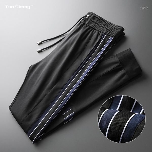 

fashion new stitching jogger pant men drawstring sports pants stitching section ribbon personality casual trousers1, Black