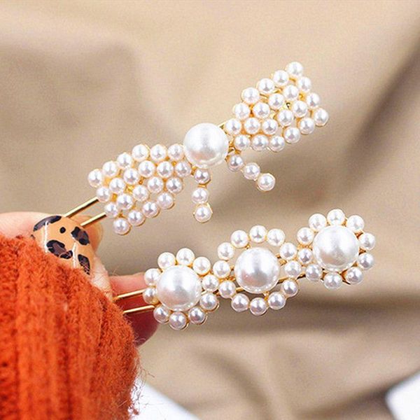 

имитация pearl hair clip retro flower barchette stick hairpin мода укладки для волос аксессуары для женщин девушки 2020 украшения подарок, Golden;silver