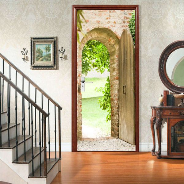 

amj magic set creative environmental protection 3d wooden door renovation self adhive bedroom wall sticker