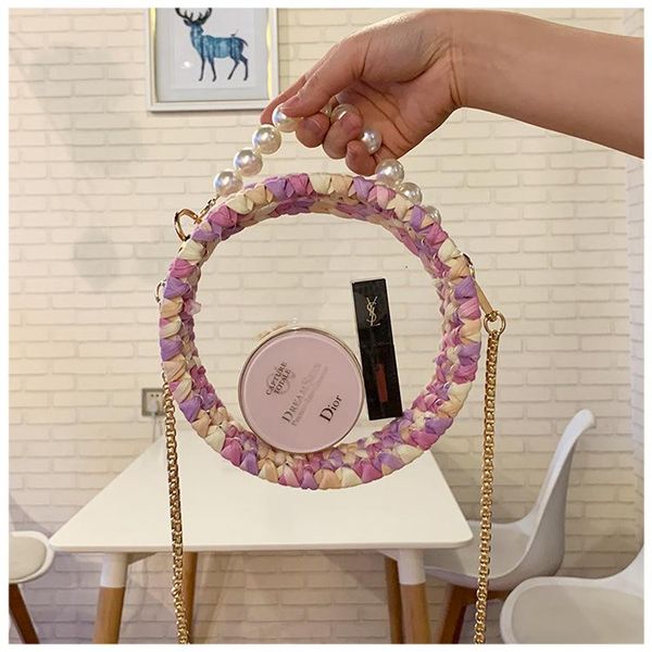 

angelatracy 2020 pearl transparent acrylic fashion diy weave circular material kit messenger crossbody bag totes handbag