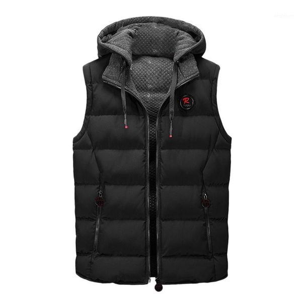 

men's vests men casual plus size winter warm solid hooded zipper sleeveless vest jacket coat outwear double-sided padded vest1, Black;white