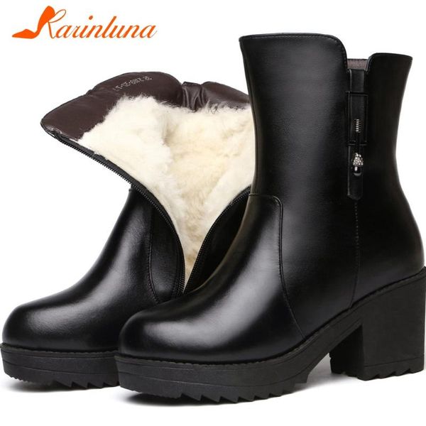 

boots karin shoes woman big size 41 plush warm platform square thick heels zipper winter ankle, Black