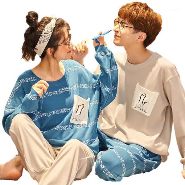 

autumn men pyjamas long sleeve 100% cotton casual couple print pajama set sleepwear suit plus size 3xl homewear lingerie pyjama1, Black;brown