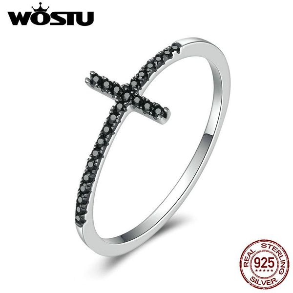 

wostu 100% pure 925 sterling silver belief cross finger rings with black zirconia stone for women party gift jewelry cqr067, Slivery;golden