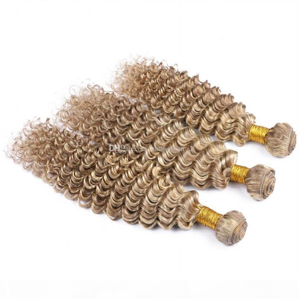 

brazilian virgin human hair bundles 3pcs mix piano color #8 #613 deep wave hair weft medium brown and blonde hair extensions 10-30 inch, Black;brown