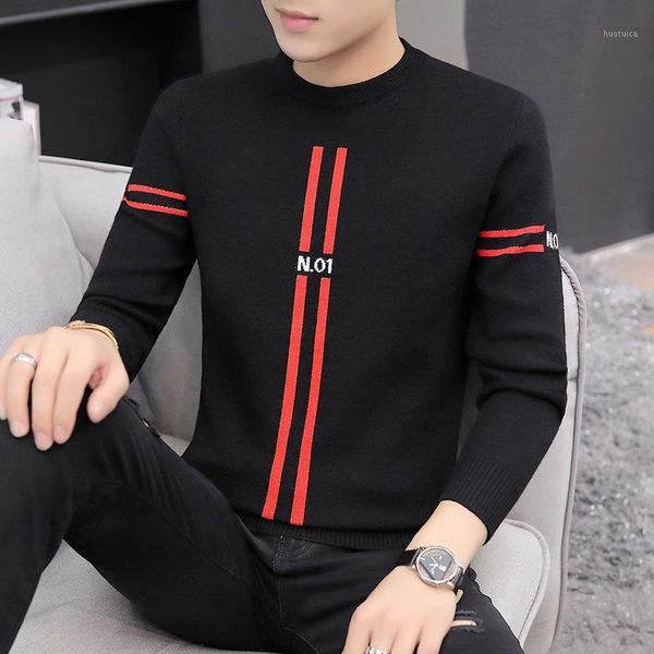 

2021 autumn winter casual mens sweater o-neck striped slim fit knittwear fashion sweaters pullovers men pullovers, White;black