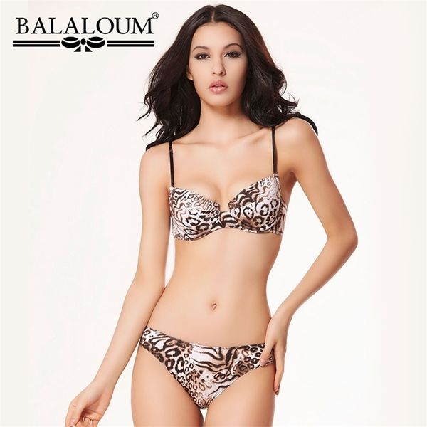 Balaloum Sexy Leopard Print Reggiseno push-up Slip Set T-shirt Reggiseno Donna Lingerie Set Seamless Biancheria intima confortevole per le signore LJ201211