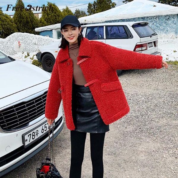 

women's jackets ostrich 2021 winter women warm long sleeve fleece outwear coats with pockets turn-down collar coat n30, Black;brown