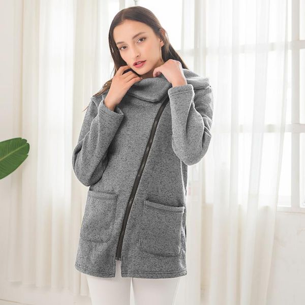 

european and american women's autumn winter coat warm jacket slant zipper hoodies outerwear female asymmetric hooded jacket, Black;brown