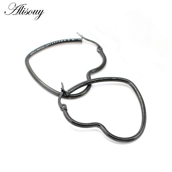 

hoop & huggie alisouy gold color earrings for men women wedding female big heart hollow circle earings punk stainless steel, Golden;silver