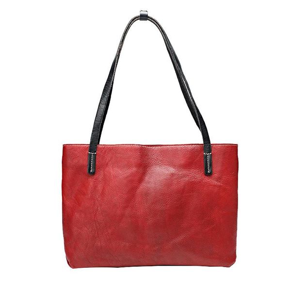 

japan style color-mixed soft cow skin lady large totes purse genuine leather woman handle handbag female single shoulder bag