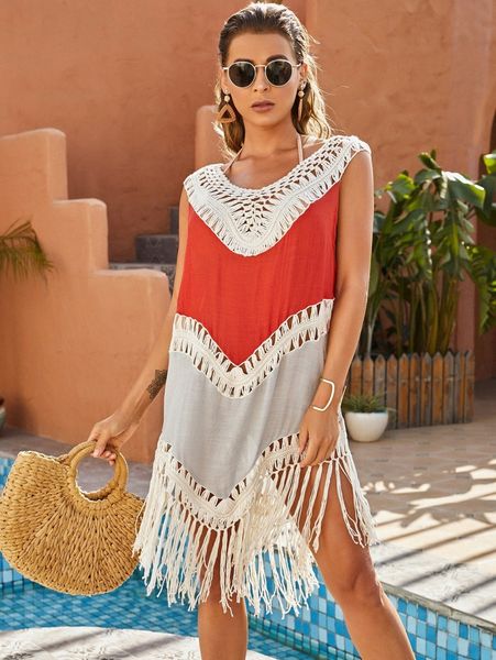 

color block fringe trim cover up x0sy#, White;black