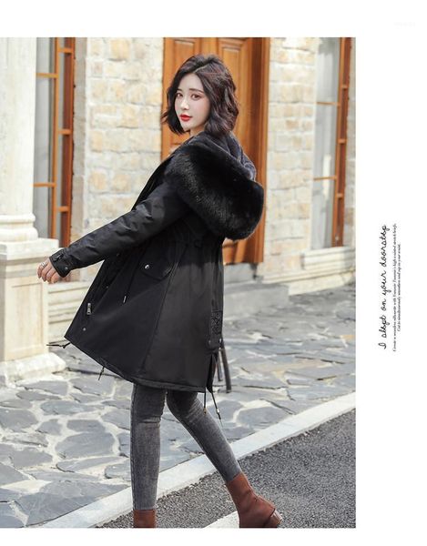

long parka women winter jacket hooded furry collar coat thicken warm jacket ladies outwear parka female plus size winter coats1, Black