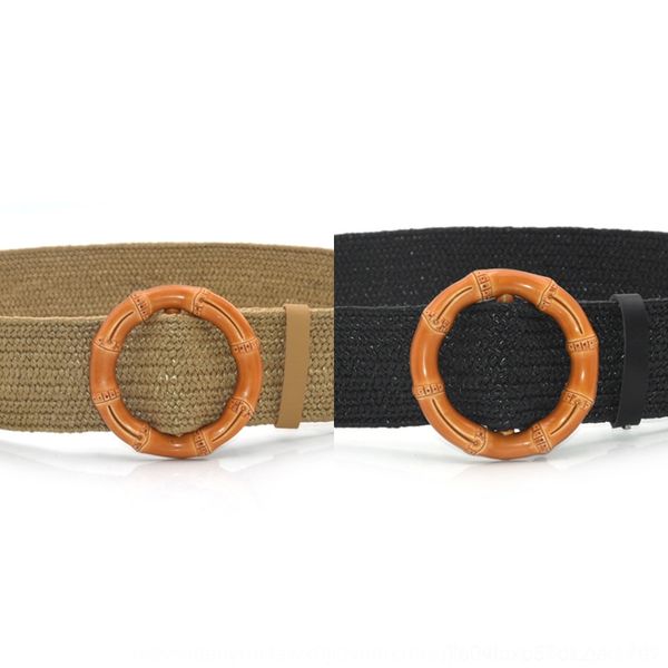 

jsyhr wood quality spring and summer new high waist with all kinds of button dress elastic knitting travel and holiday hemp belt women, Black;brown