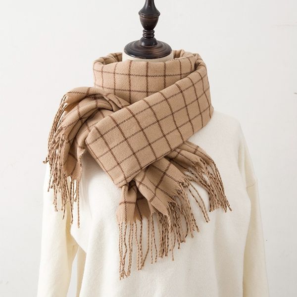 

new plaid scarf women's classic tassel in autumn and winter, Blue;gray