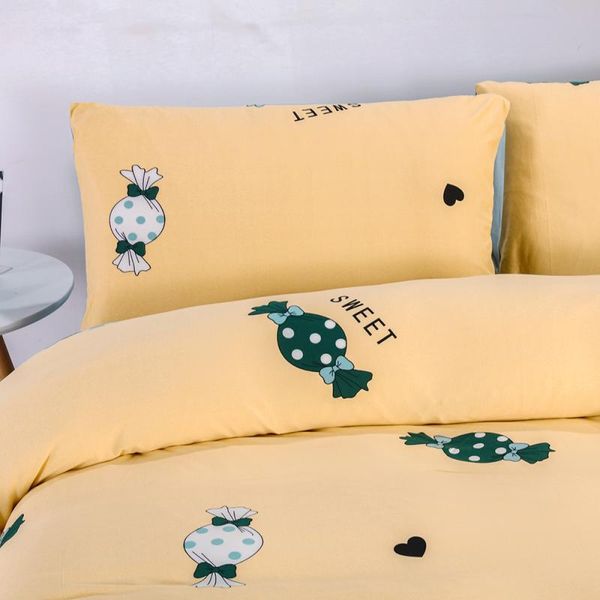 

contracted fashion yellow candy printing king bed sheets set luxury 4pcs
