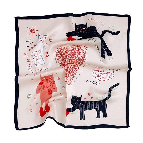 

cat silk scarf fashion foulard satin shawl scarfs small size 53*53cm square silk hair / head scarves women bandana, Blue;gray