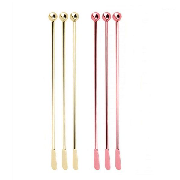 

drinking straws cafe stainless steel drinks stir sticks reusable with small rectangular paddles set of 6 rose and gold1