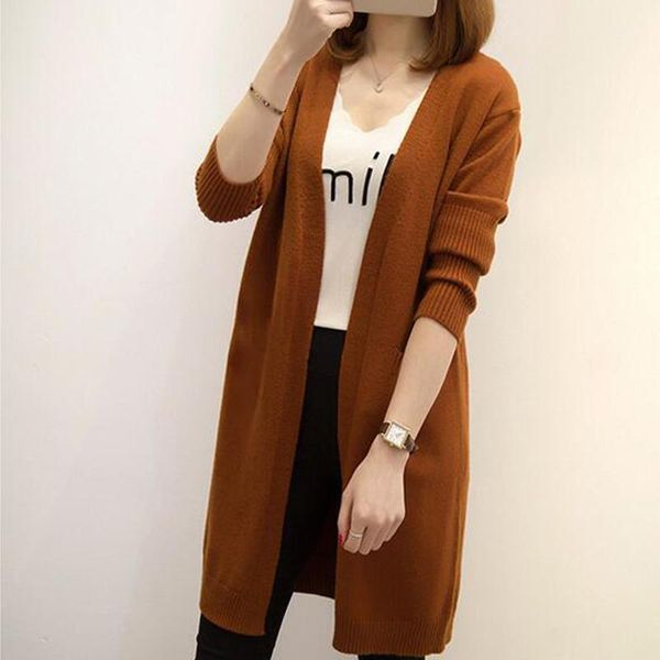 

long cardigan female autumn winter women long sleeve cardigan sweater knitted cardigans for women sweater 3 colors1, White