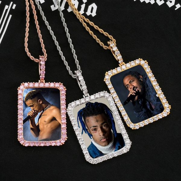 Collana personalizzata con foto/foto per uomo Donna Ciondolo quadrato/rotondo personalizzato con catena in acciaio inossidabile da 24 pollici