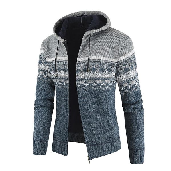 

2020 new hoodied mens cardigan casual color matching thick warm zipper sweater men winter fashion loose men's sweater, White;black