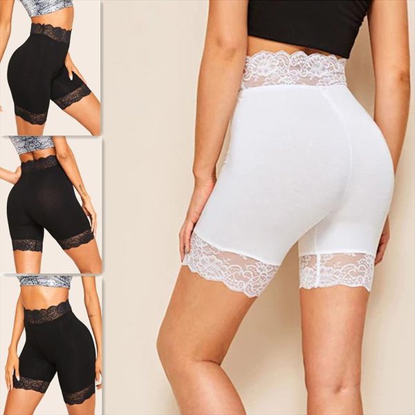 

women safety pants black lace trim solid biker shorts for women activewear summer athleisure female high waist skinny shorts, White;black