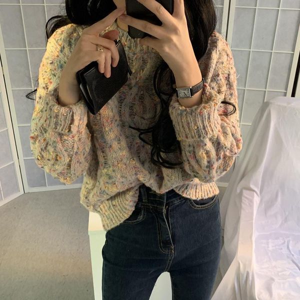 

women's sweaters hzirip 2021 autumn knitted women sweater female pullover casual office lady o-neck twist loose concise sweet fashion, White;black