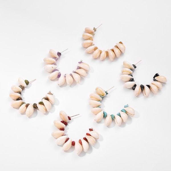

2020 new design holiday earring fashion personality bohemian style beach shell broken stone hoop earring for women gift, Golden;silver