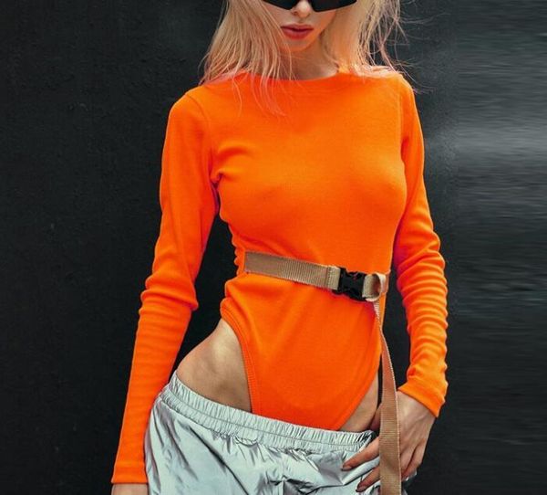 

orange long sleeve sashes bodysuit romper 2021 fashion women combinaison femme bodysuits womens o-neck one piece body femme, Black;white