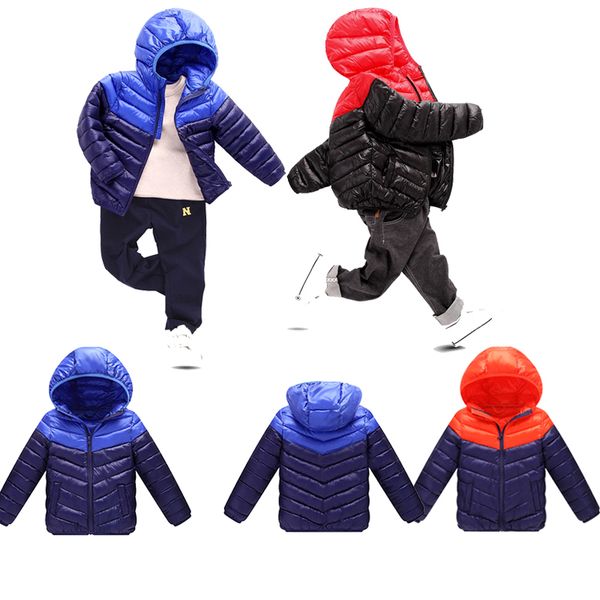 

boys hooded jacket coat thick outerwear down cotton clothing thin light children fashion autumn winter clothes costume 1011, Blue;gray
