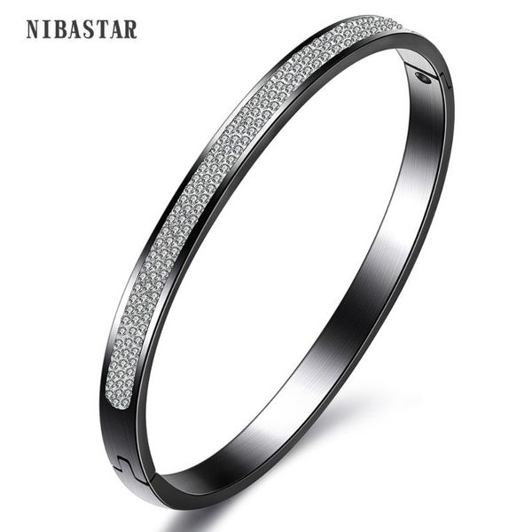 

gold-color stainless steel wedding bangles jewelry with good cz crystal beads, Black