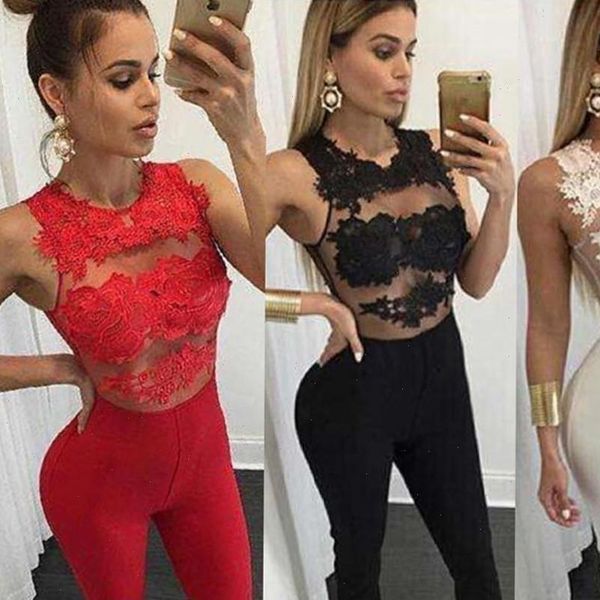 

jumpsuit women summer 2020 party womens solid color party shorts ladies lace splice long jumpsuit 25, Black;white