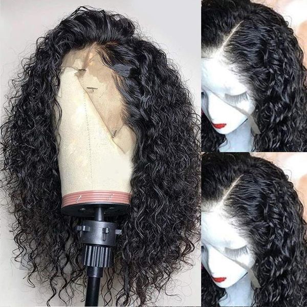 

lace wigs luffyhair loose curly human hair with baby glueless remy silk base front for women, Black;brown