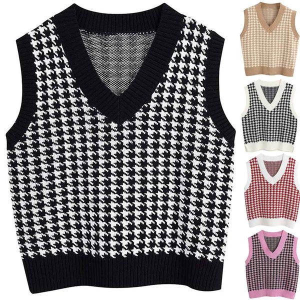 

women designers clothes 2020 women's vest fashion knitwear loose vest v-neck sweater in europe and america, Black;white
