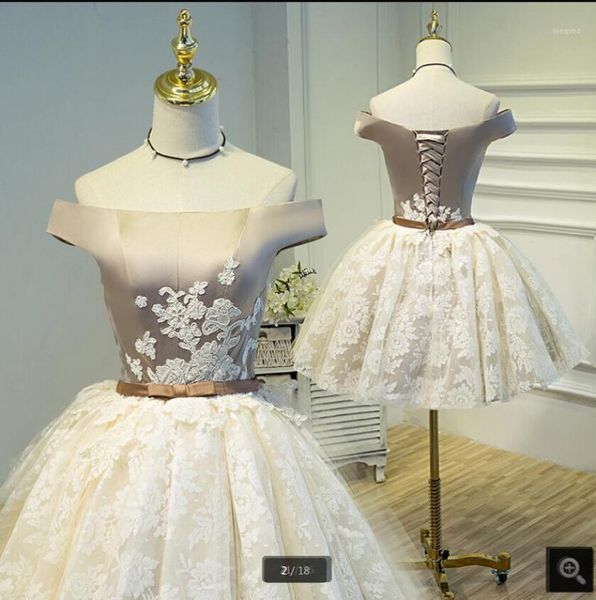 

saudi arabia 2020 new champagne lace short cocktail dress off shoulder knee length homecoming gowns 20201, White;black