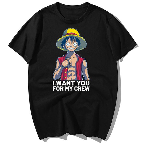 

one piece i want you for my crew japan anime luffy summer casual short sleeve harajuku streetwear sport hooded sweatshirt hoodie men t shirt