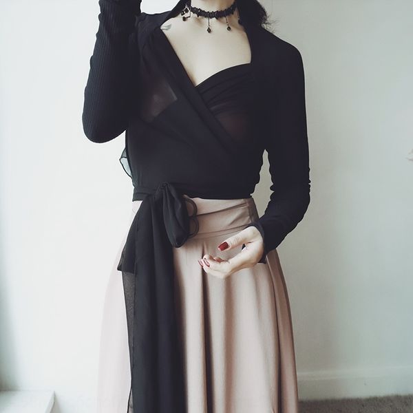 

xgxgx new shirt cross one-piece strap lace-up small slim-fit v-neck mid-sleeve shirt cardigan ballet jacket ygpab, White;black