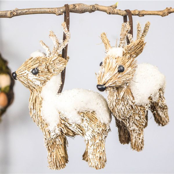 

5" decor new year decorations wedding party ornament reindeer craft christmas deer with snow straw toys gift