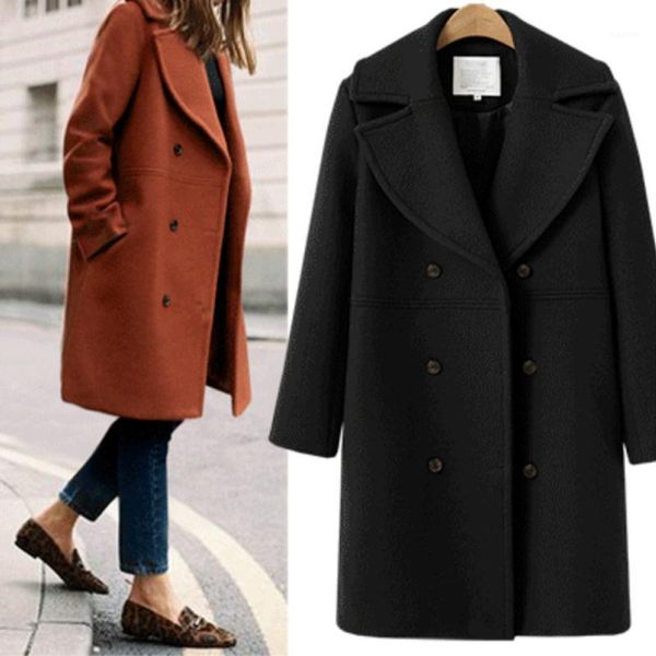 

lanmox 2017 autumn winter cashmere trench coat fashion women wool coat loose female outerwear overcoat brand european jacket1, Black